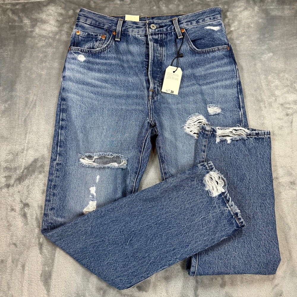 Levis Premium 501 Original Fit Distressed Jeans W29 L30 Medium Wash 12501-0417